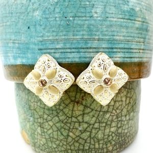 JOAN RIVERS GOLD WHITE ENAMEL EARRINGS Clip On